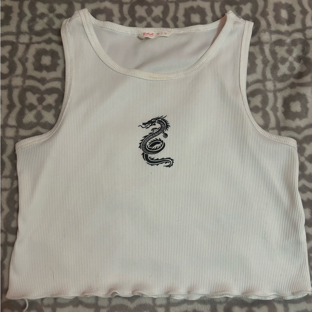 White dragon print tank top